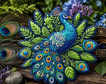 Peacock Patch/Iron-on Patch/Bird Badge/Peafowl & Zoo Souvenir/Decorative Gift/Embroidered Sew-On Applique for Clothing Vest/Jacket Backpack