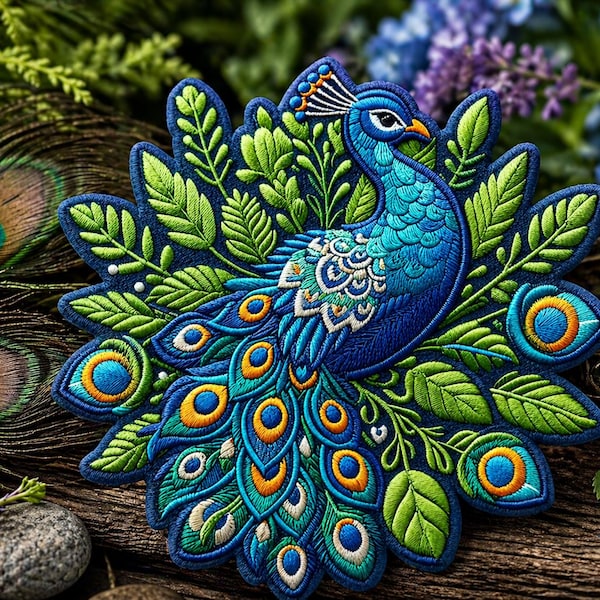 Iron-on Peacock Patch/Bird Badge/Decorative Patch/Iron-on Embroidered Applique/Animal Lover Gift/Nature Gifts/Peafowl Patch/Sew-on Patch