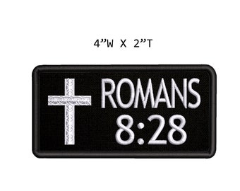 Romans 8:28 Bible Verse Patch Embroidered Iron-On DIY Applique, Religious Cross Love Jesus GOD Christian Bikers Vest Clothing Backpack Jeans