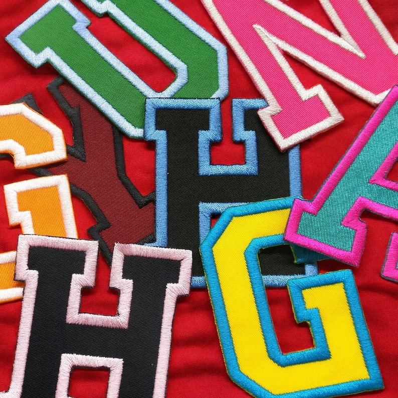 High School Varsity Letters Patch College Letterman Jacket Embroidered Iron-on/Sew-on DIY Applique Football Baseball Team Jersey Team Colors image 3