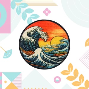Retro Wave Patch - Ocean Badge Iron-on Applique for Backpack Clothing Vest Bag Jacket Hat, Beach Souvenir Gift, Decorative Crafts, Sea Life