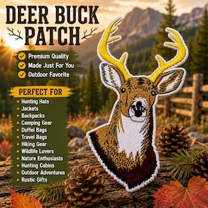 Deer Buck Patch/Iron-on Patch/Wild Animal Badge/Decorative Patch/Animal Lover Gift/Wildlife Patch/DIY Embroidery/Buck/Stag/Hunting Patch