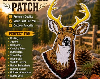 Deer Buck Patch/Iron-on Patch/Wild Animal Badge/Decorative Patch/Animal Lover Gift/Wildlife Patch/DIY Embroidery/Buck/Stag/Hunting Patch