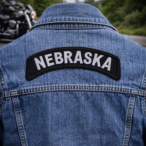 Nebraska Patch/Iron-On Patch/Rocker Style/Biker Vest/Motorcycle Jacket/USA State City/Embroidered Sew-On Applique for Clothing Backpack Hats