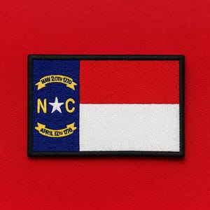 North Carolina State Flag Patch Applique - Veteran Made Tactical Badge - Iron-On or Sew-On, Durable Embroidery, Custom Size