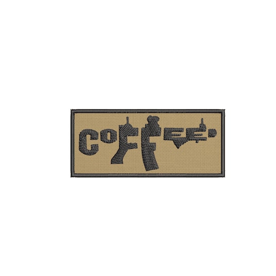 Coffee & Rifle Embroidered Patch Iron-on / Sew-on Funny Humor Badge Emblem  Name Tag Applique for Clothing Vest Jacket Jeans Gear Hats Caps 