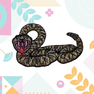 Rattlesnake Patch 3&quot;x2&quot; Embroidered Iron-on Applique For Clothing & Jacket, Backpack, Diamondback Snake Patch, Reptile Patch, Zoo Patch