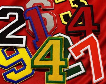 High School Varsity Numbers Patch College Letterman Jacket Embroidered Iron-on/Sew-on Applique Football Baseball Jersey Multiple Team Colors
