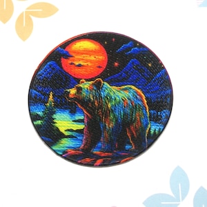 Bear Patch/Iron-on Nature Badge/Decorative Patch/Nature Lover Gift/DIY Embroidery/Wildlife Patch/Wild Animal Patch/Moon/Forest/Mountain