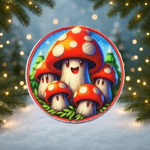Mushroom Patch/Christmas Patch/Iron-on Applique for Stockings & Crafts/Holiday Badge/Funny Patch/Santa Patch/Elf Patch/ DIY Patch/Shrooms