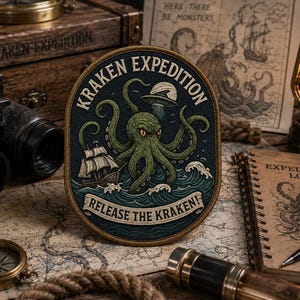 Kraken Sea Monster Patch/Iron-On Patch/Here There Be Monsters/Cryptid Badge/Horror Patches/Paranormal Gift/Sew-On Applique for Clothing Hats