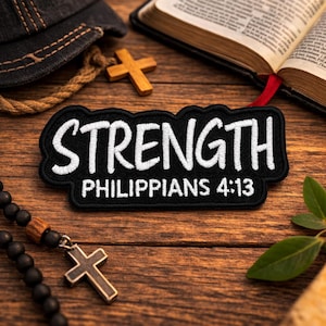 Philippians 4:13 Bible Verse Patch/Strength/Iron-on Patch/Christian Biker/Embroidered Sew-On Applique for Clothing Hats Vest/Jacket Backpack