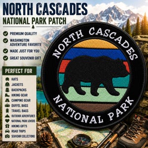 North Cascades Patch/Iron-On Patch/Nature Badge/Camping & Hiking/Souvenir Gift/Embroidered Sew-On Applique for Clothing Vest/Jacket Backpack