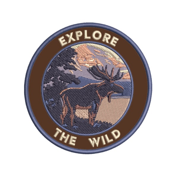 Explore The Wild Embroidered Patch Iron-On/Sew-On Animals Wildlife Moose Nature Badge Souvenir Gift Applique Vest Jacket Clothing Jeans