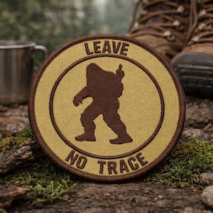 Leave No Trace Patch/Iron-On Patch/Bigfoot Middle Finger/Nature Badge/Forest Cryptid/Embroidered Sew-On Applique for Clothing Backpack Hats