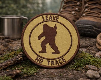 Leave No Trace Patch/Iron-On Patch/Bigfoot Middle Finger/Nature Badge/Forest Cryptid/Embroidered Sew-On Applique for Clothing Backpack Hats