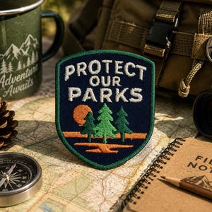 Protect Our Parks Patch/Iron-On Patch/Nature Badge/Camping & Hiking/Wildlife Animals/Sew-On Applique for Clothing Vest/Jacket Hats Backpack
