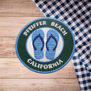 Pfeiffer Beach California Patch Flip flops Patch Embroidered Iron-On Applique for Tote Bag & Clothing, Beach Patch, Travel Souvenir Gifts