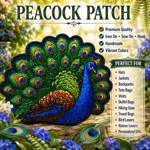 Peacock Patch/Iron-on Patch/Colorful Bird Badge/Nature Lover/Decorative Sew-On Applique for Clothing Vest/Jacket Hats Backpack Gear