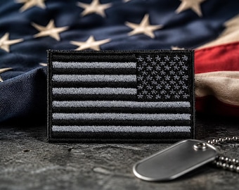 Reverse USA American Black & Grey Flag Patch/Iron-On Patch/Custom Sizes/Embroidered Sew-On Applique for Clothing, Vest, Hat Backpack Uniform