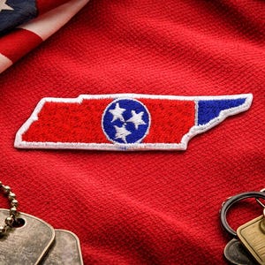 Parche de la bandera del estado de Tennessee: silueta de contorno de TN - Aplique bordado termoadhesivo patriótico, hecho por veteranos