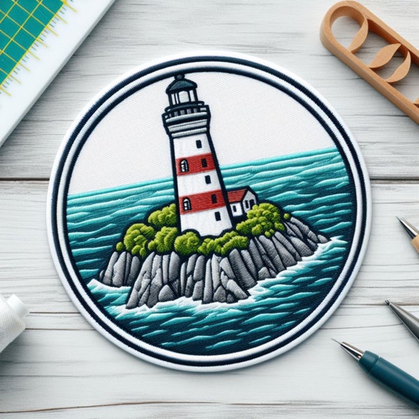 Lighthouse Patch Iron-on/Sew-on Applique for Backpack Clothing Vest Bag Jacket Hat, Nautical Badge, Ocean Wave, Travel Souvenir,  Decorative