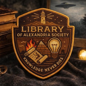 Library of Alexandria Patch/Iron-On Patch/Knowledge Never Dies/Paranormal Gift/Government Cover-Ups & Secrets/Sew-On Applique for Clothing