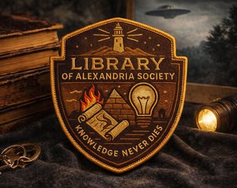 Library of Alexandria Patch/Iron-On Patch/Knowledge Never Dies/Paranormal Gift/Government Cover-Ups & Secrets/Sew-On Applique for Clothing