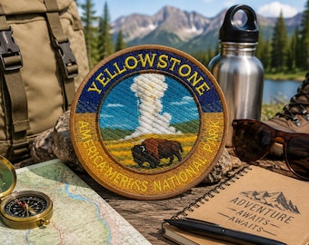 Yellowstone Patch/Iron-On Patch/Old Faithful/Wildlife Gift/America’s First National Park/Bison & Nature Badge/Sew-On Applique for Clothing