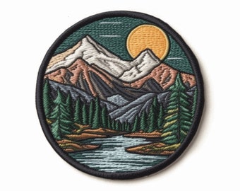 Mountain Lake Patch - Nature Badge Iron-on Decorative Applique for Backpack Clothing Vest Denim Jacket Hat Cap, Souvenir Gift, Wild Animals