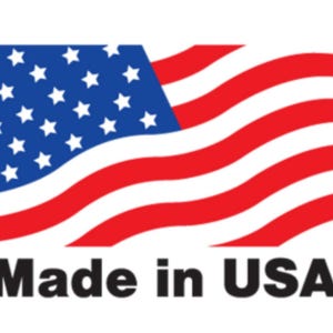 May include: A red, white, and blue American flag with 13 stripes and 50 white stars on a blue field. The flag is waving in the wind. Below the flag is the text "Made in USA".
