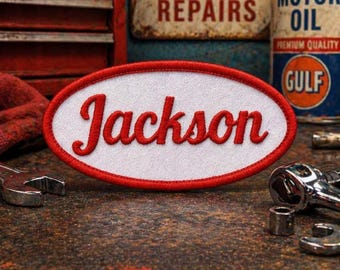 Personalized Name Embroidered Iron On Name Tag - Garage Name Patch - Uniform name patch