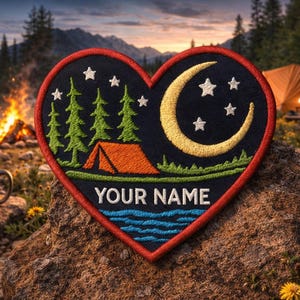 Custom Name Patch "Your Name/Text" with Moon and Stars/Iron-On Patch/Camping/Embroidered Sew-on Personalized Applique for Clothing Gear Hats