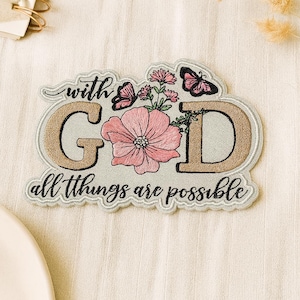 Matthew 19:26 Patch "With God All Things Are Possible" Embroidered Iron-On Applique for Clothing & Jacket, Religious Gift, Christian Bikers