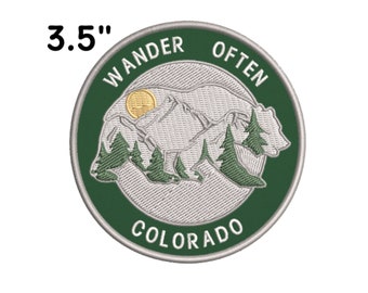 Bear Moon Stars Patch 5" Embroidered Iron-on/Sew-on Applique Vacation Travel Souvenir Mountains Forest Trees Forest Iking Trails Decorative Embroidery Clothing Vest Jackets Jeans Premium Stitching