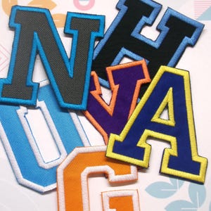 Parche de 6" con letras de la escuela secundaria, para chaqueta universitaria, bordado para planchar o coser, aplique DIY, colores del equipo de fútbol y béisbol.
