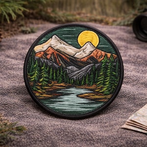 Mountain Lake Patch/Iron-On Patch/Nature Badge/Camping & Hiking Souvenir Gifts/Sew-On Applique for Vest/Jacket Clothing Backpack