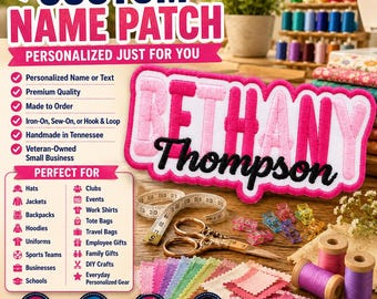 Custom Embroidered Name Patch – Personalized Text Patches | Team Patches Iron-On, Sew-On, Hook & Loop | For Jackets, Hats, Uniforms, Bags