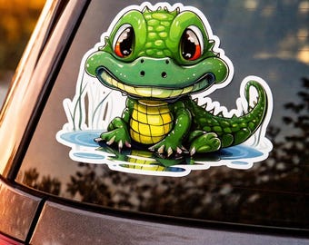 Cute Baby Alligator Sticker - Car Truck Window Bumper Graphics, Waterproof Vinyl Sticker, UV resistant Decal Laptop Water Bottle Wild Animal