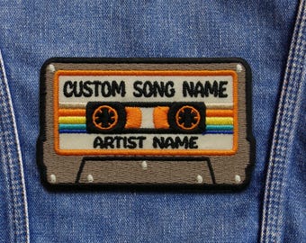 Custom Vintage Cassette Tape 90's Patch, Custom Name Patch, Rainbow Music Embroidered Iron On Patch, Hook & Loop Patches for Backpacks Hats