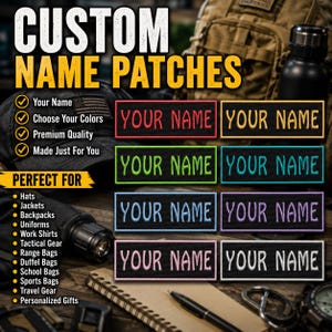 Personalized Name Tag Patch/Custom Text Patches/Iron On Patch/Embroidered Sew-On Applique for Clothing Uniforms Jacket Hats Backpacks Gear