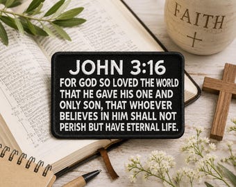 John 3:16 Bible Verse Patch/Iron-On Patch/Christian Bikers/Religious Faith Gift/Embroidered Sew-On Applique for Clothing Jacket Hat Backpack