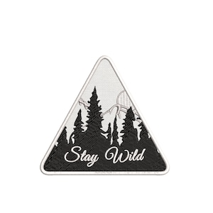 Stay Wild Mountain Patch Embroidered Iron-On Applique for Backpack & Jacket, Hiking Patch, Nature Badge, Wildlife Patch, Camping Gear Patch