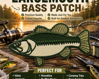 Large Mouth Bass Fish Patch/Iron-on Patch/Dad Fishing Gift/Nature & Wildlife Badge/Embroidered Sew-On Applique for Clothing Vest/Jacket Gear