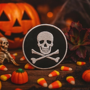 Skeleton Skull & Bones Jolly Roger Pirate Flag Patch Embroidered DIY Iron-On Applique Vest Jacket Jeans Clothing Backpack, Cool Fun Punk