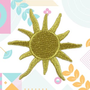 Gold Sun Patch Embroidered Iron-on Applique for Backpack, Jacket, Totes, Radiant Sun Patch, Celestial Patch, Sunshine Energy Patch, Festival