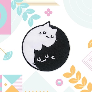 Iron-on Cat Yin Yang Patch/Phrase Patch/Animal Badge/Family Pet/Decorative Patch/3&quot; Embroidered Applique/Animal Lover Gift/Positive Patch