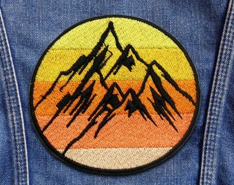 Retro Gradient Mountain Patch Iron-on Embroidered Applique for Backpacks & Clothing, Vest, Bag, Jacket, Hat, Nature, Souvenir, Explore More