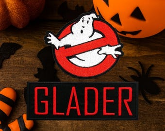 Set of Custom Ghostbusters NAME Tag & No Ghost Logo Iron on PATCH Halloween Costume Embroidered Applique Ghost Buster Uniform