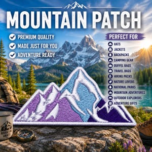 Mountain Patch/Iron-On Patch/Outdoor Adventure, Nature Hiking & Camping/Embroidered Sew-On Applique for Clothing Vest/Jacket Backpacks Gear